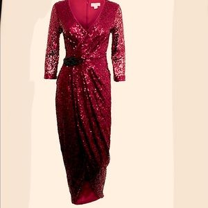 Ruby Red/ Maroon Sequin Wrap Gown
Sz 10 Mid-length